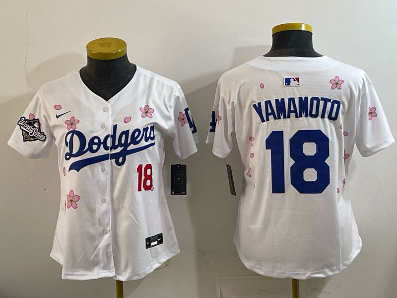 Women Los Angeles Dodgers #18 Yamamoto White Sakura Edition 2026 Nike MLB Jersey 005